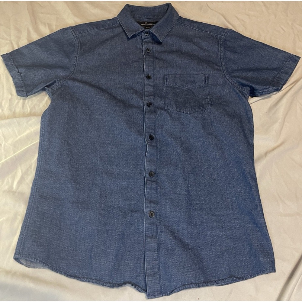 Marc Anthony Shirt Mens Small Blue Chambray Short Sleeve Button Up Slim Fit